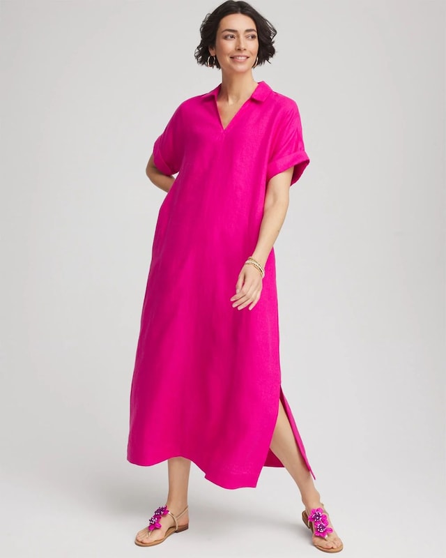 Linen Popover Kaftan Dress